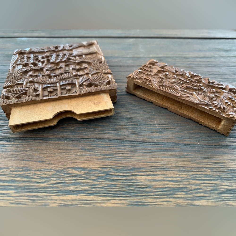 Vintage antique hand carved card cases - Picture 3 of 6